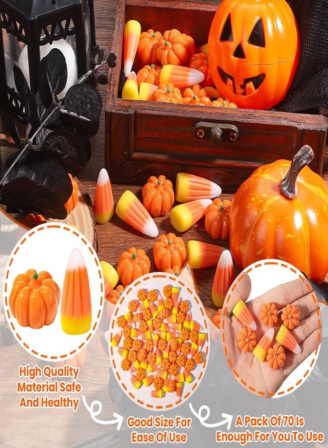 Vellibring 70pcs Halloween Mini Pumpkins Candy Corns Decorations,Thanksgiving Fake Resin Pumpkins Charms Artificial Candy Corns for Halloween Fall Vase Filler Scrapbooking Accessories - Image 4